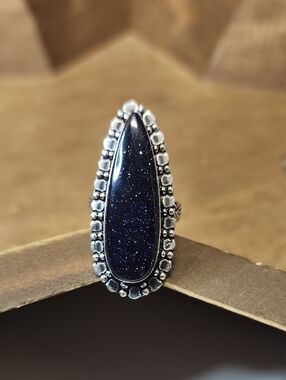 Teardrop Blue Goldstone Statement Ring